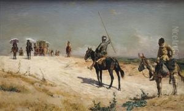 Don Quijote Y Sancho Panza Deteniendo La Caravana - view 1