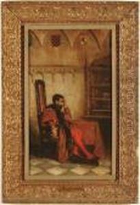 A Contemplating Nobleman In His Library by Jose Moreno Carbonero