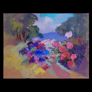 Carmel Valley View With Blooming Hydrangeas. by Mary Deneale Morgan