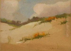 Flowering "sand Dunes" Titled On
 Gum Label Affixed Verso S L/r: M. Den. Morgan W/c On/p Under Glass 
Sight: 5.5 X 7.5 by Mary Deneale Morgan
