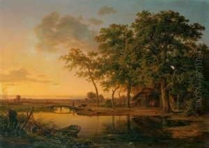 Flusslandschaft Nach
 Sonnenuntergang.

 Signiert Und Datiert Unten Links: Chr. Morgenstern by Christian Bernhard Morgenstern