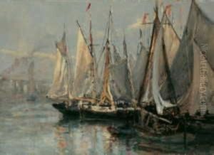 Fischerboote In Einem Ostseehafen by Friedrich Ernst Morgenstern