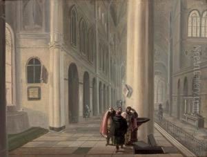 A Gothic Church Interior With Figures By An Open Tomb by Johann Ludwig Ernst Morgenstern