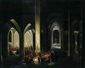 Tempelinterieur (?) Mit Zahlreichen Personen. Tempelinterieur (?) Mit Zahlreichen Personen.
