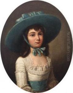 Portrait Of Penelope Merton, Half Length, Wearing A Blue Hat by Henry Robert Morland