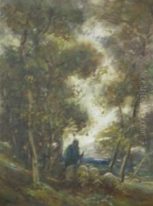 Shepherdess And Flock In A Shady Wood