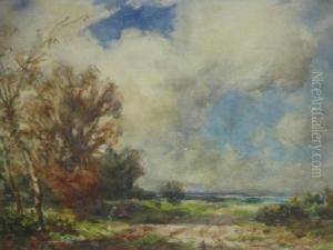 Heathland Landscape With Figures On Byeway Under An Expansive Sky by Thomas William Morley