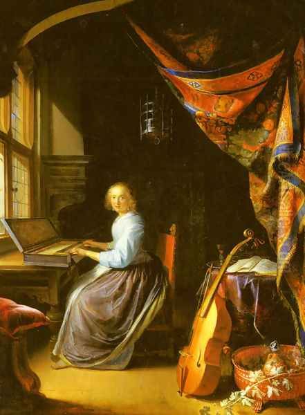 A Woman Playing A Clavichord - view 1