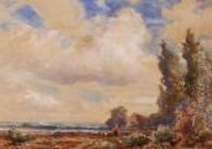 Shepherd And Sheep In Landscape by Thomas William Morley