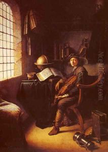 An Interior With A Young Violinist 1637 by Gerrit Dou
