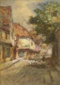Sheep Andshepherd In A Kentish Street by Thomas William Morley