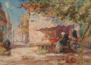 A French Market Stall Under The Shade Of A Tree by Thomas William Morley