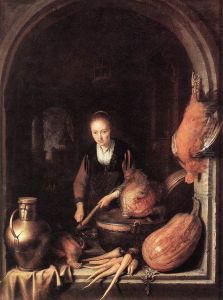 Woman Peeling Carrot by Gerrit Dou