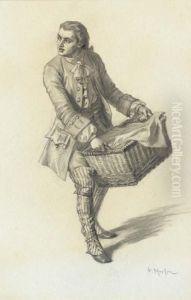 An Elegant Gentleman Carrying A 
Basket; And Another Gentlemanseated Looking Over His Shoulder