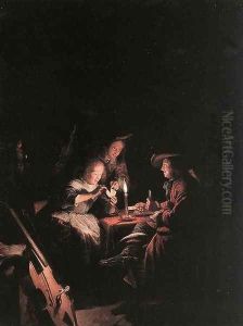 Cardplayers At Candlelight