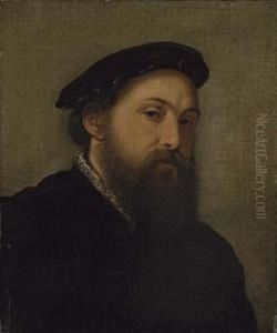 Portrait Of A Gentleman, Bust-length, In A Black Coat And Hat by Giovanni Battista Moroni