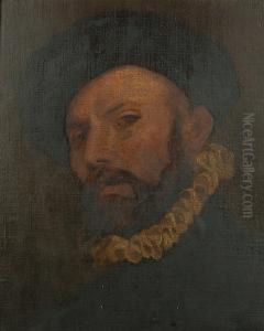 Portrait Of A Gentleman, Bust Length, In Black With A Black Cap And A White Ruff Collar by Giovanni Battista Moroni
