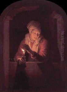 Woman With A Candle by Gerrit Dou