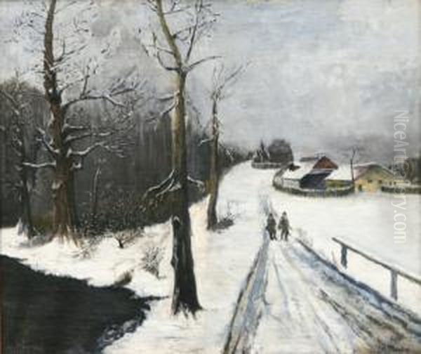 Promeneurs Sur Une Route Enneigee - view 1
