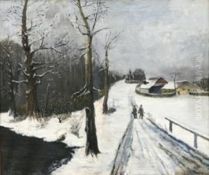 Promeneurs Sur Une Route Enneigee