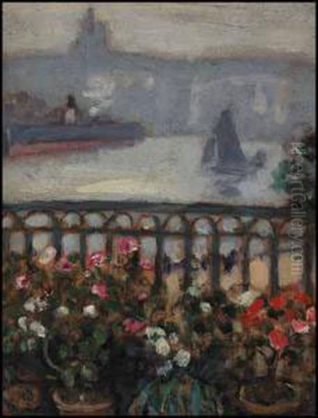 Harbour From The Balcony With Flowers - view 1