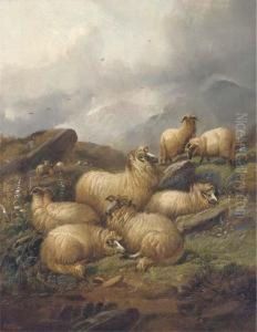 Sheep In A Highland Landscape by Alfred Morris