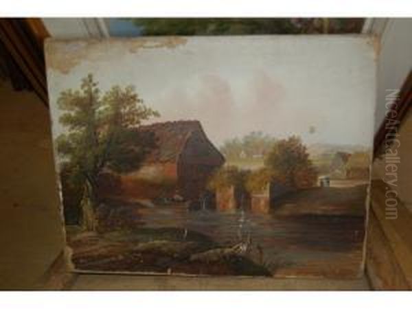 An Angler In A Punt Before A Watermill - view 1