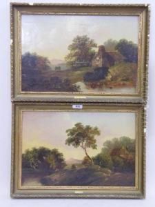Rural River Landscape With Fisherman And Cart