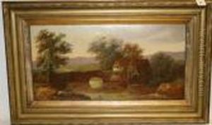 Study Of A Watermill Beside A Bridge by Charles Morris