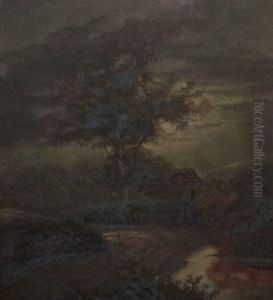 Moonlit Landscape With Cottage by Charles Morris