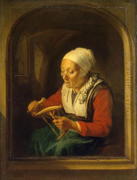 Old Woman Unreeling Threads - view 1