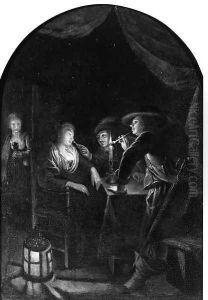 Cavaliers Teasing A Woman Asleep By A Table, In An Inn