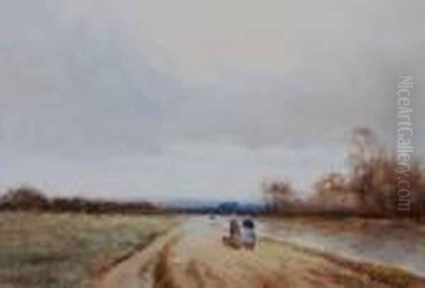 Solitary Figure On The Banks Of A
River,n Douglas 'a Chat By The Way' Watercolour, And An Oval
Watercoloursigned W Rowlands - view 1