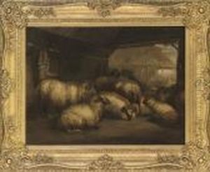 Sheep In A Barn; And Cattle And Sheep In A Barn by John Morris