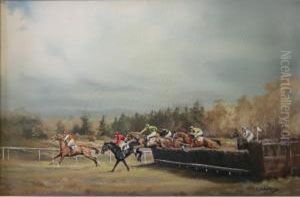 Steeplechasers Jumping Hedgeat Tweezledown Racecourse by John Morris