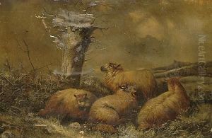 Sheep In A Winter Landscape by John Morris