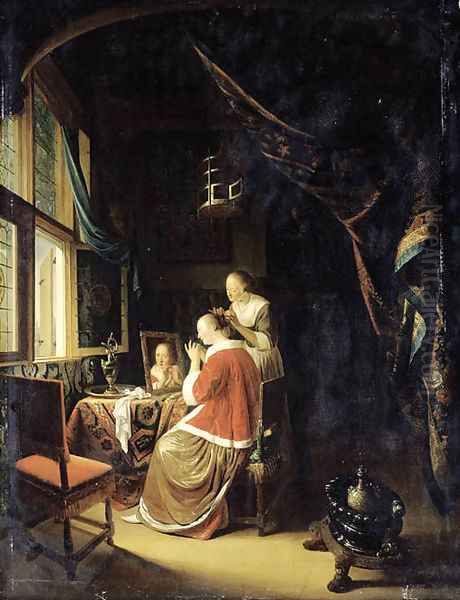 A woman at her toilet - view 1