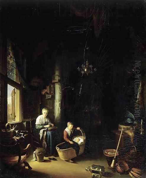 A mother and child in an interior - view 1