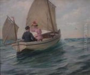 Avictorian Lady And Companion In A Sailing Boat by Phillip Richard Morris