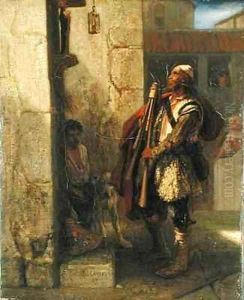 Pifferaro in front of a Madonna