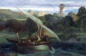 Polyphemus attacking sailors in their boat