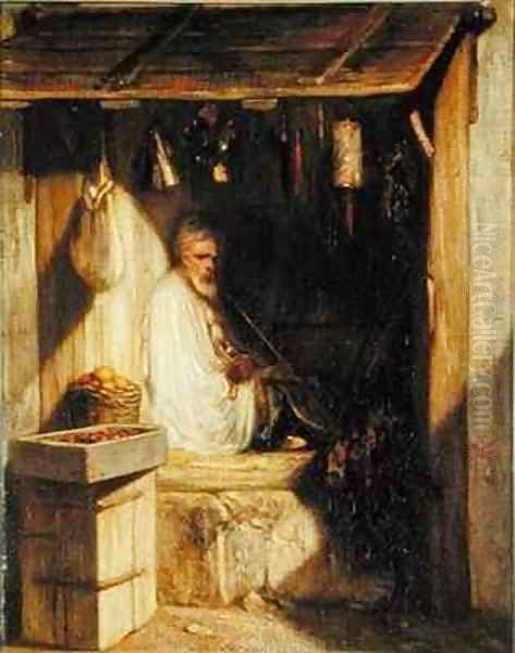 Turkish Merchant Smoking in his Shop - view 1
