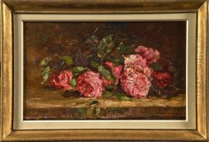 Gerbe De Roses Sur Un Entablement by Frans Mortelmans