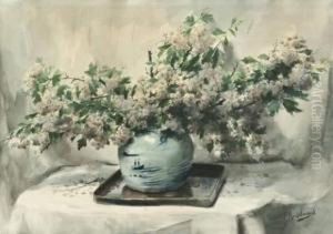 Stilleven Met Chinese Vaas En Bloesems