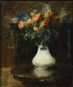 Witte Vaas Met Rode Rozen by Frans Mortelmans