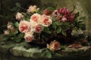 Pink Roses In A Basket by Frans Mortelmans