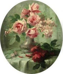 Nature Morte Au Vase De Roses. by Frans Mortelmans
