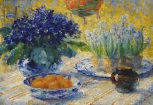 Nature Morte Aux Hyacintes Et Cineraria by Frans Mortelmans