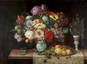 Elaborate Floral Still Life With Fruit And Berries by Frans Mortelmans