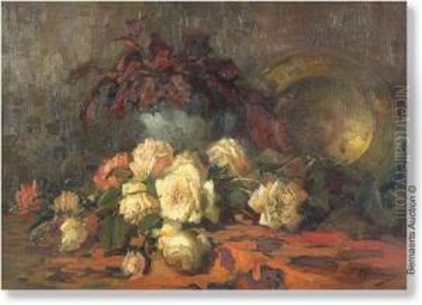 Still Lifewith Roses And Copper Plate. - view 1